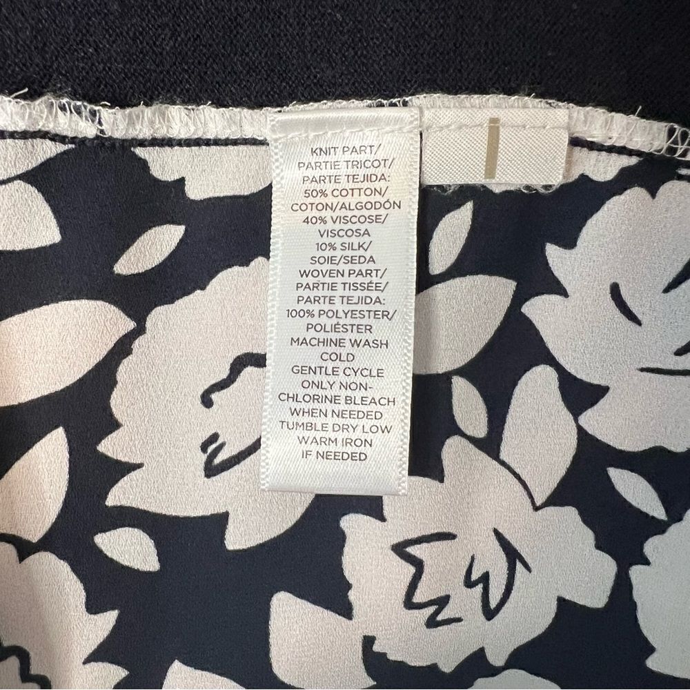 Loft Navy White Silk Blend Sweater with Floral Back - Picture 3 of 4